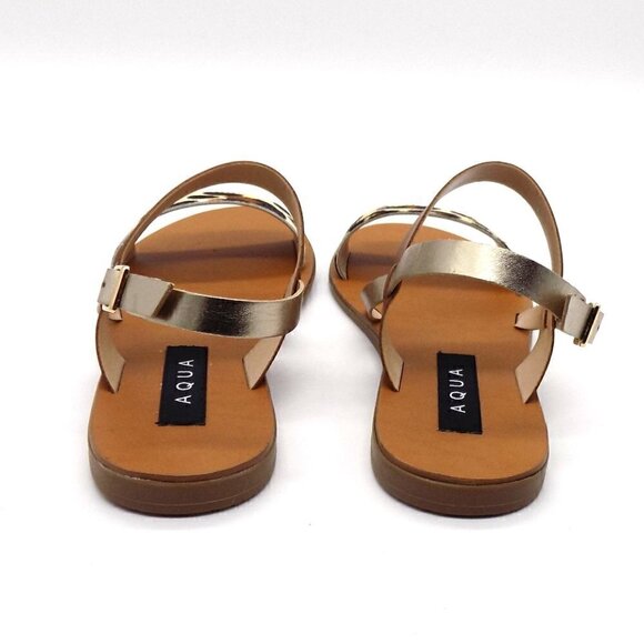 Bloomingdale's Aqua Flat Strappy Sandals Gold Brown Leopard Animal Print - Picture 6 of 7